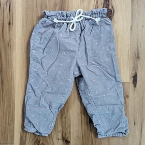 H&M Baby 9-12M Grey Pink Polka Dot Corduroy Lined Paper bag Drawstring Pants